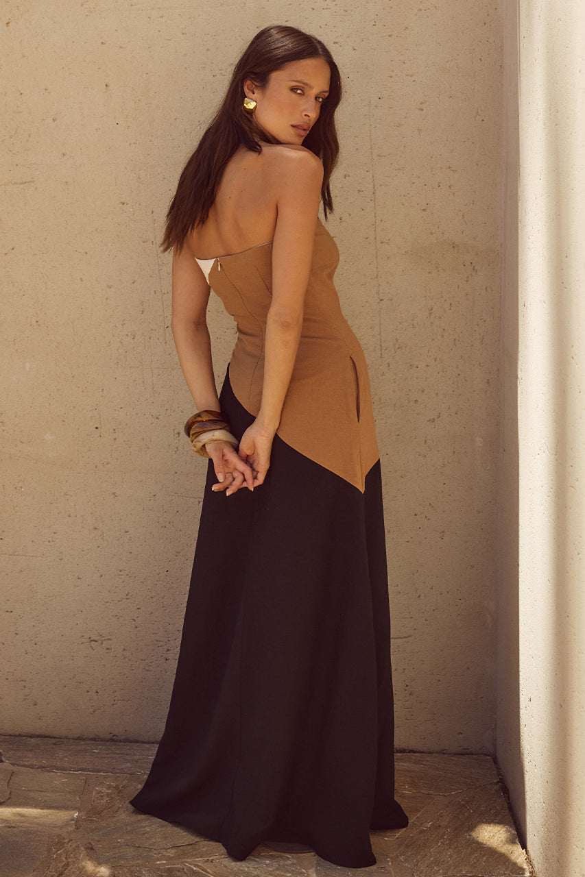 CALISSA MAXI DRESS - CARAMEL MULTI - 240202_RUNAWAY2263