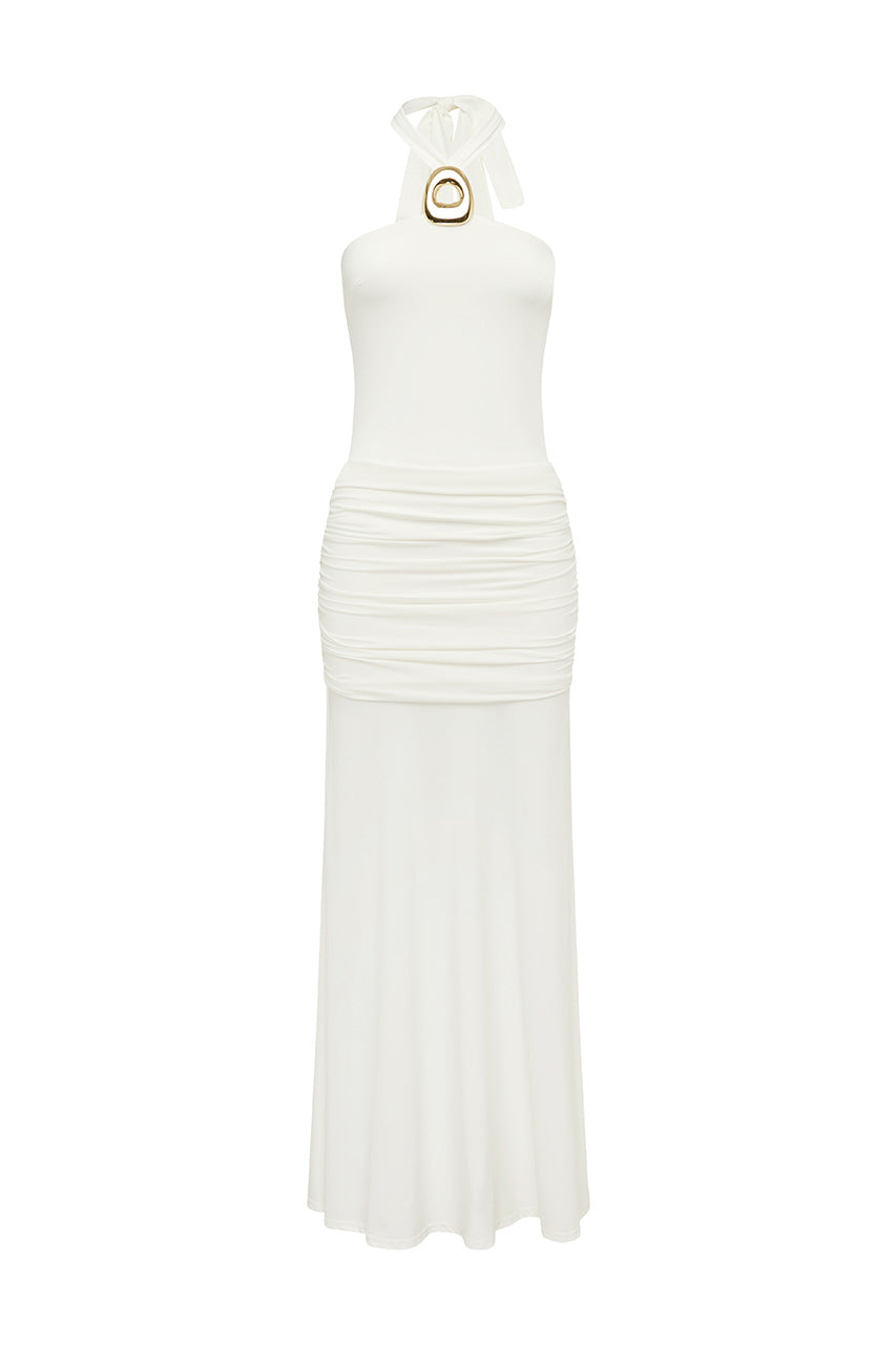 ALOLA HALTER MAXI DRESS - WHITE - ALOLAHALTERMAXIDRESSWHITE