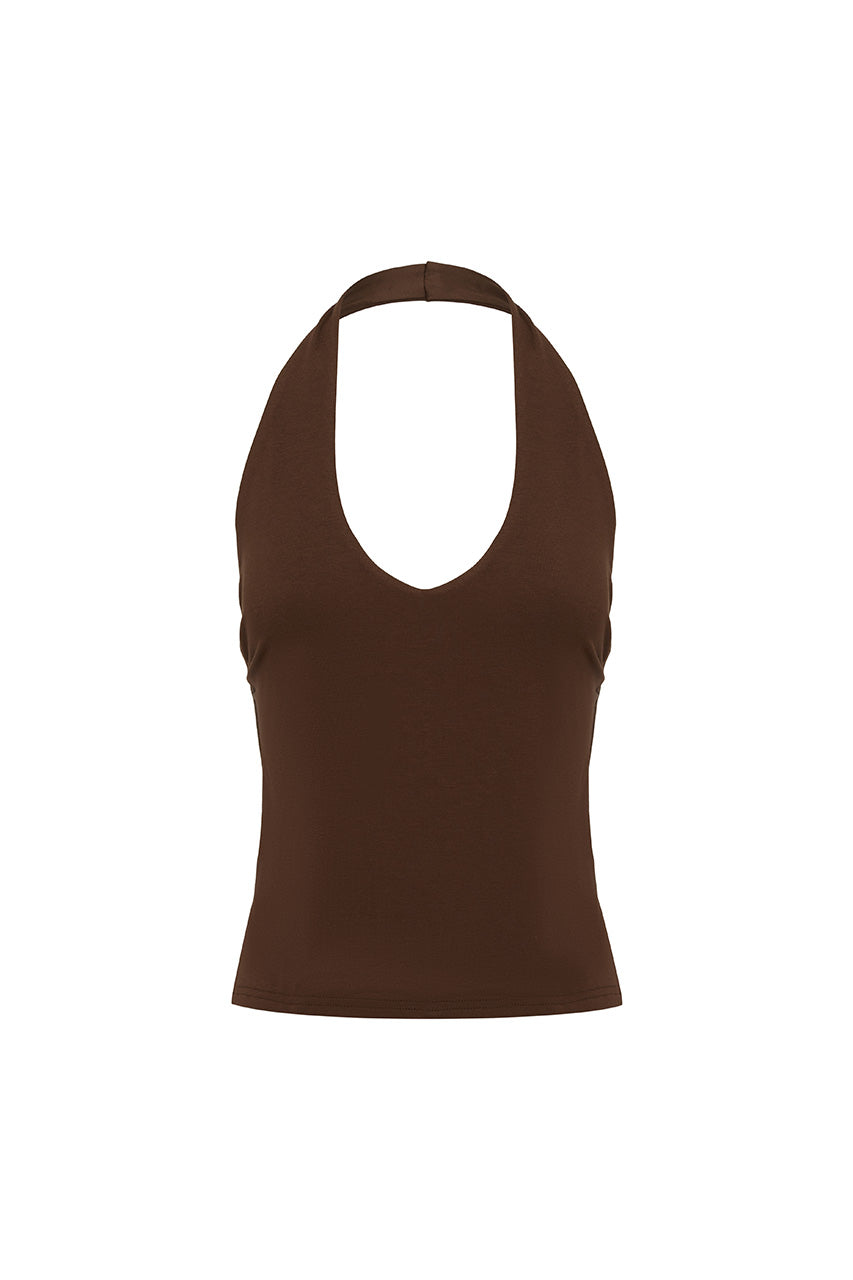 ANDIE V-NECK HALTER TOP - BITTER CHOCOLATE - ANDIEV-NECKHALTERTOPBITTERCHOCOLATE