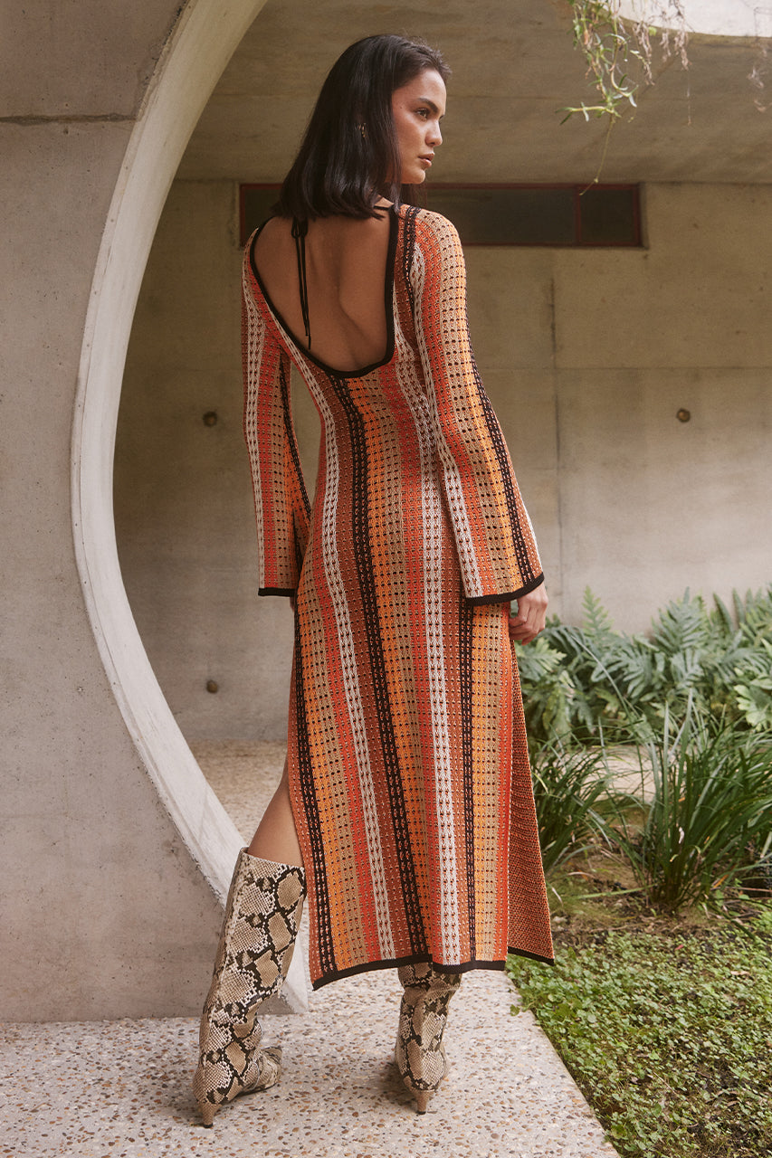 AIMEE MIDI DRESS - ORANGE MULTI - APOLLO-MAXI-DRESS-RED-CREAM-_5