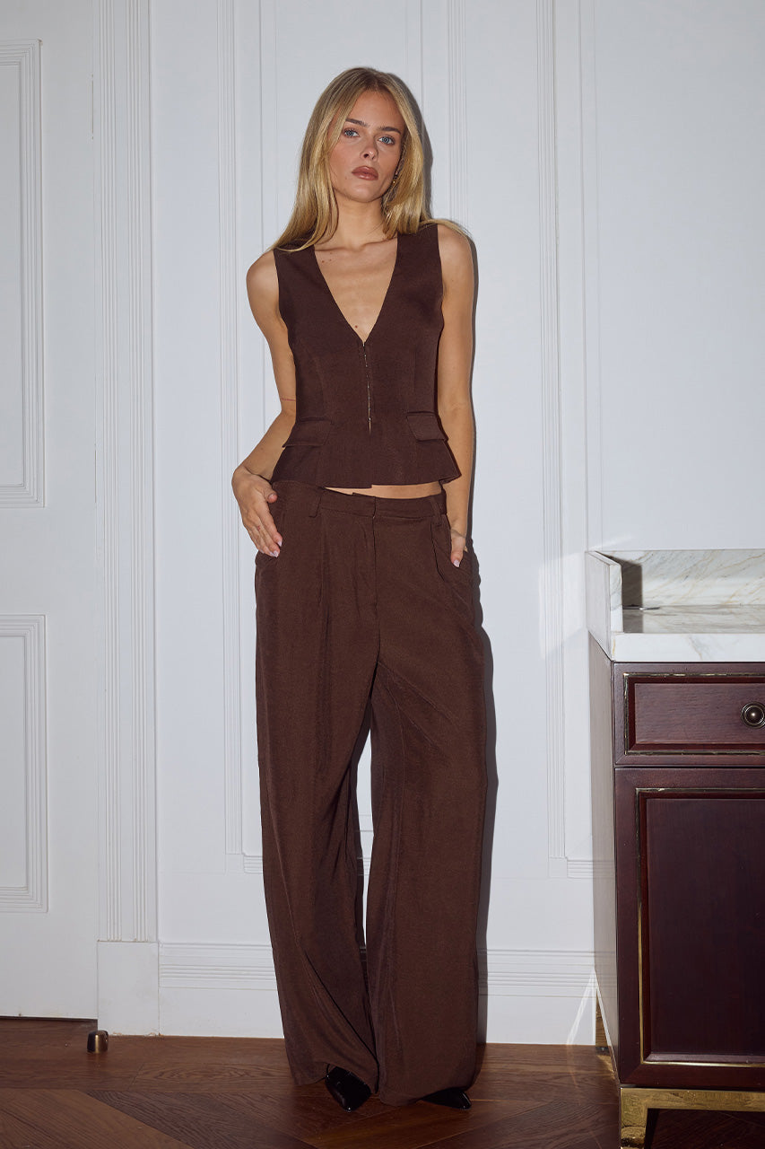 ARLA WIDE LEG PANTS - CHOCOLATE XXL - ARLASLEEVELESSVESTTOPCHOCOLATEXARLAWIDELEGPANTS-CHOCOLATE_1