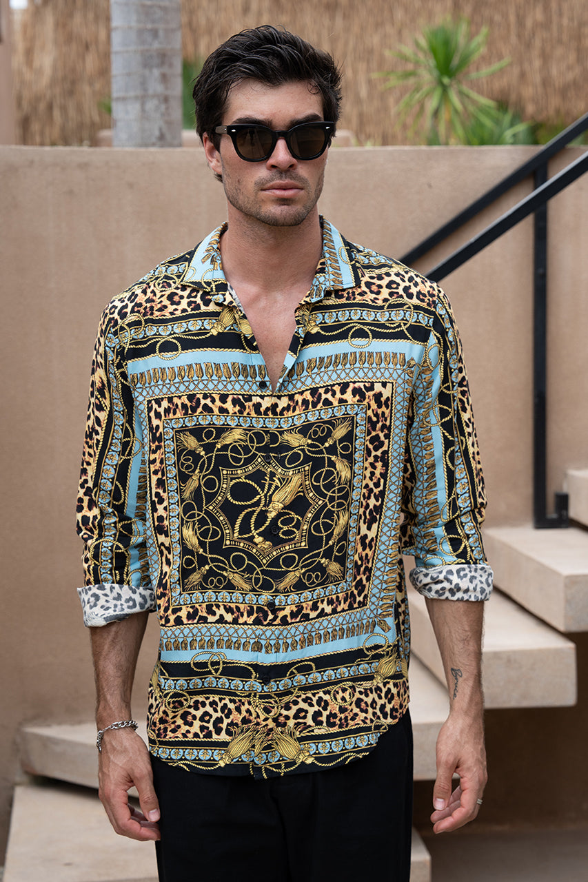 AUSTIN SHIRT - SKY/BLACK - AUSTIN-SHIRT-SKY-LEOPARD