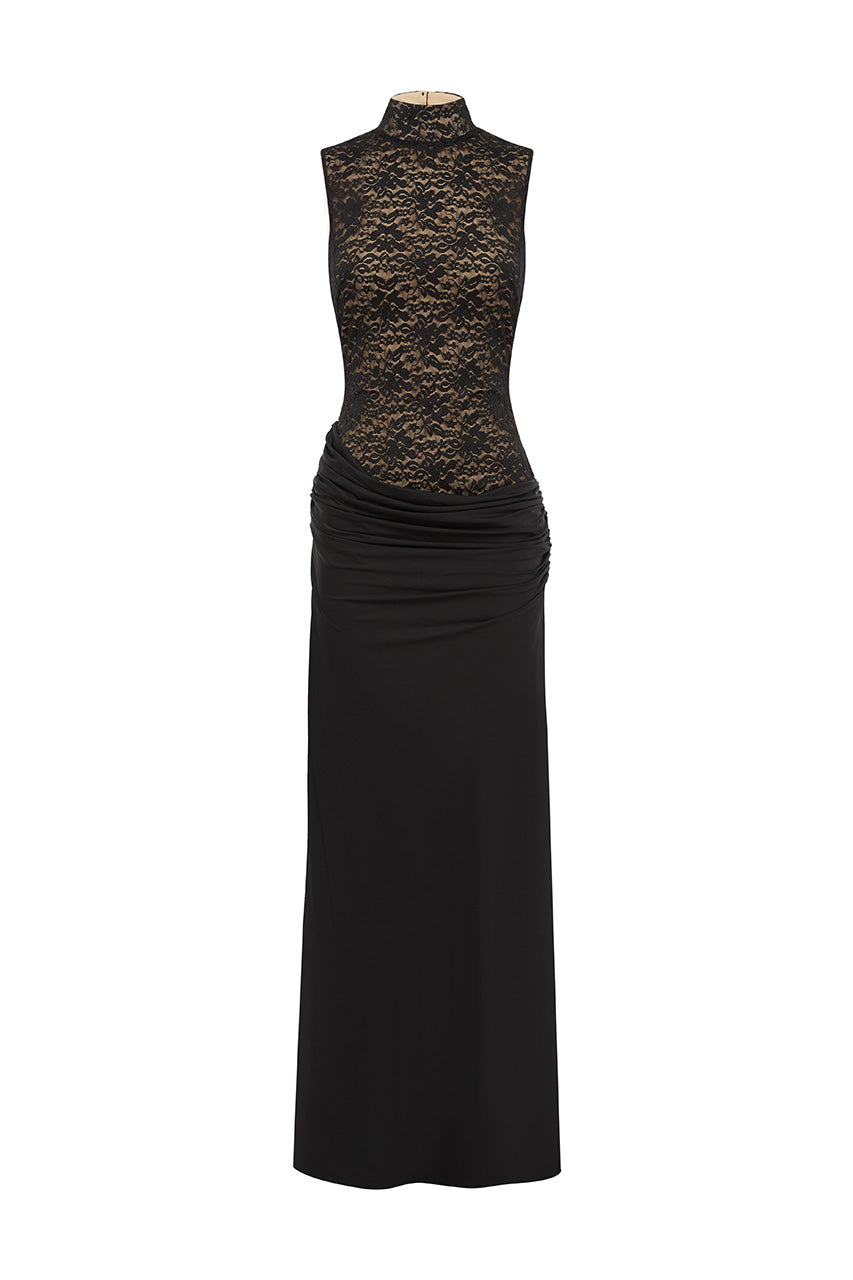 CASANA HIGH NECK MAXI DRESS - BLACK - CASANAHIGHNECKMAXIDRESS