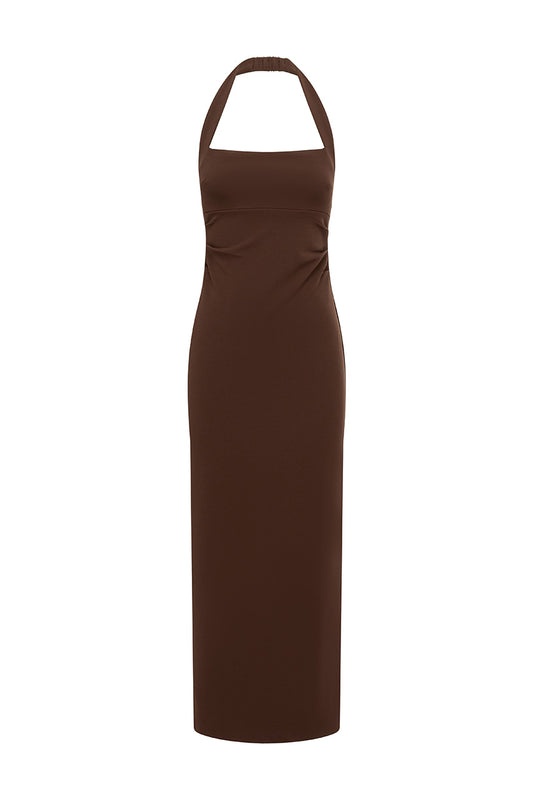FRANCA HALTER MIDI DRESS - BITTER CHOCOLATE - FRANCAHALTERMIDIDRESSBITTERCHOCOLATE_8