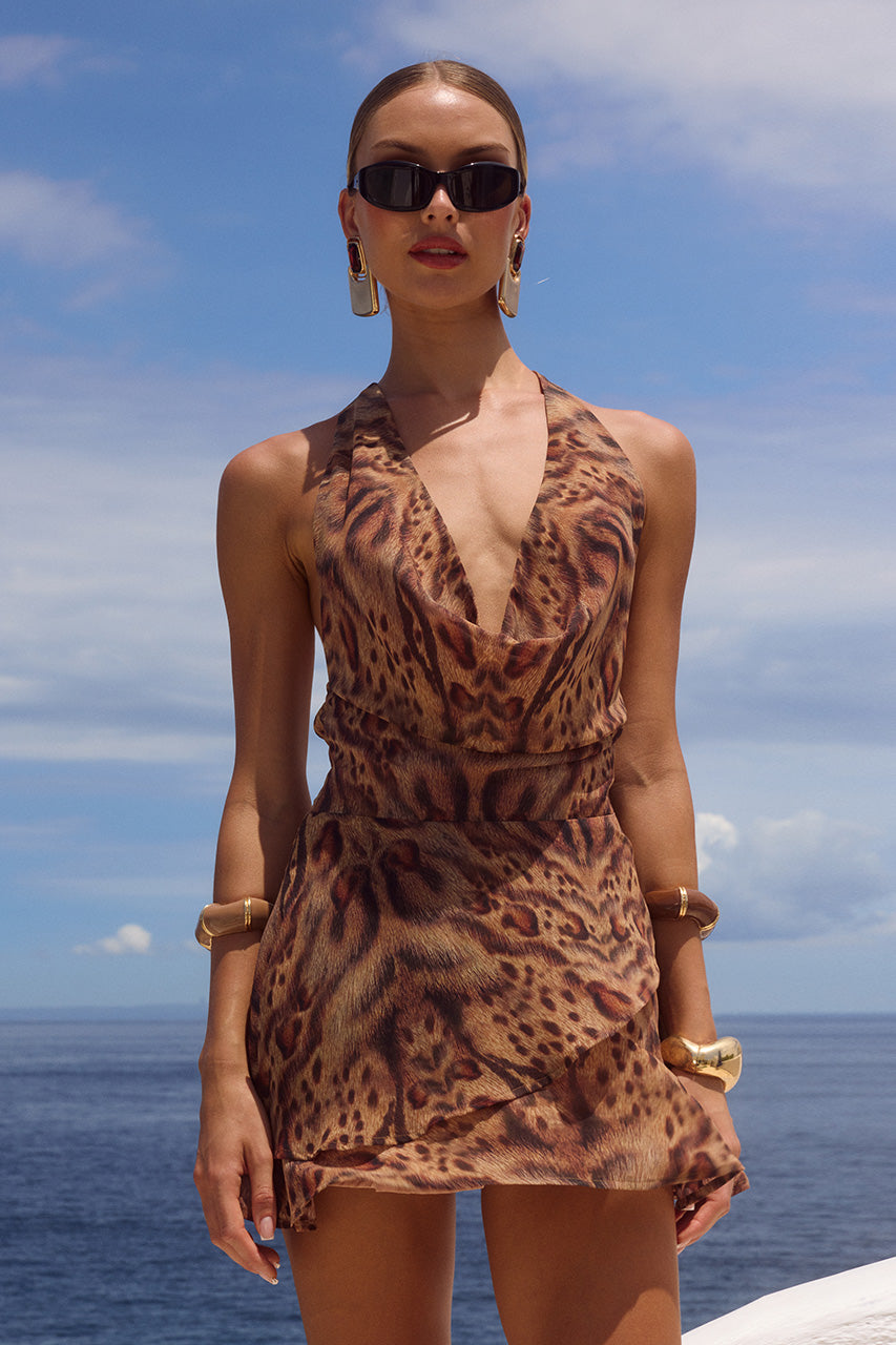IMALI HALTER COWL MINI DRESS - MENDEZ BROWN XXL - IMALIHALTERCOWLMINIDRESSMENDEZBROWN_3_1