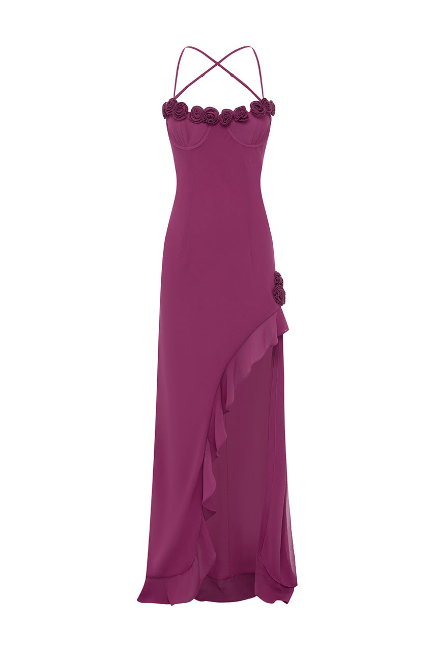 JIONNI RUFFLE MAXI DRESS - BERRY - JIONNIRUFFLEMAXIDRESSBERRY