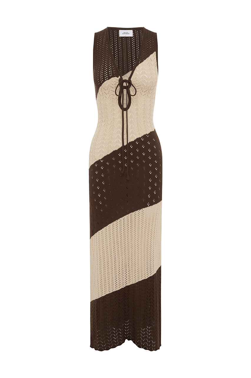 JULIE MAXI DRESS - SAND/CHOCOLATE - JULIEMAXIDRESS