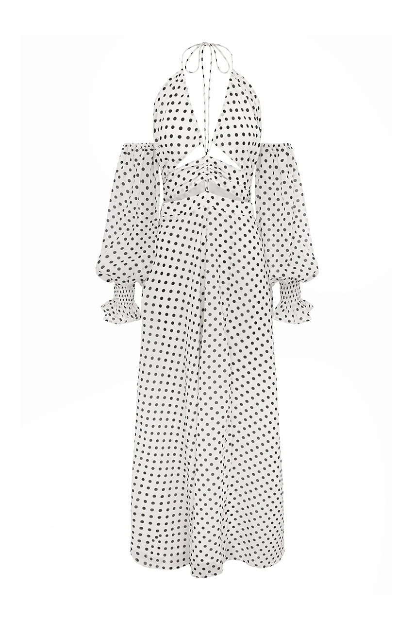 KARMA MAXI DRESS - WHITE POLKA - KARMA-MAXI-DRESS