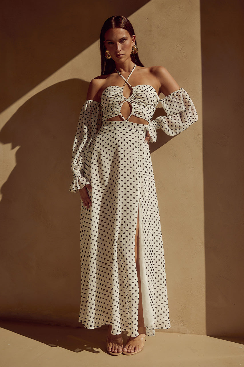KARMA MAXI DRESS - WHITE POLKA XXL - KARMAMAXIDRESSPOLKADOT