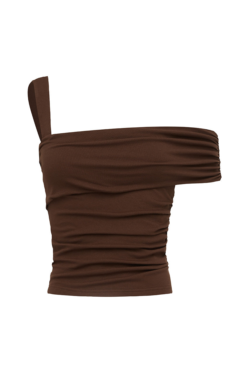 LARSEN DRAPE OFF SHOULDER TOP - ESPRESSO - LARSENDRAPEOFFSHOULDERTOPESPRESSO