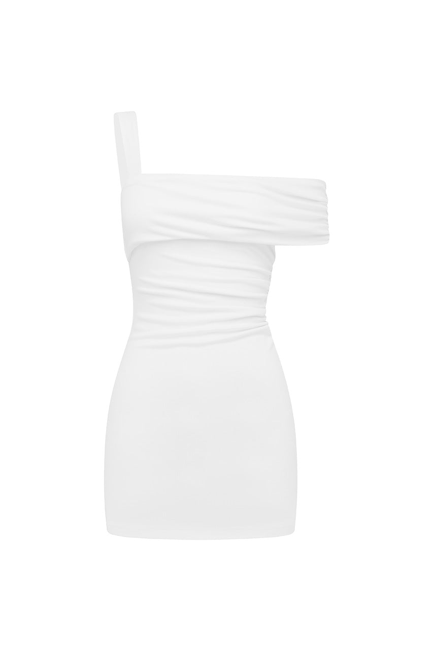 LARSEN ONE SHOULDER MINI DRESS - WHITE - LARSENONESHOULDERMINIDRESSWHITE