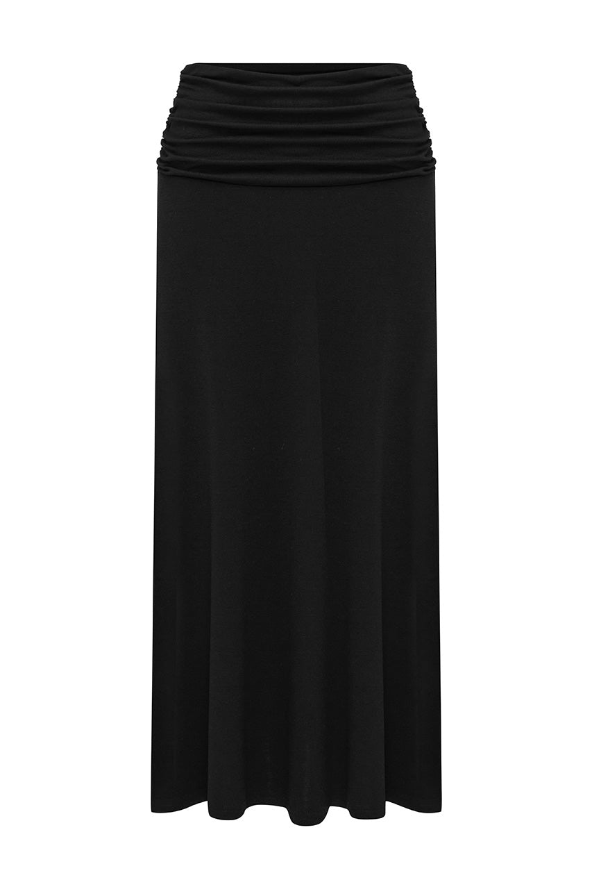 LARSEN RUCHED WAIST MIDI SKIRT - BLACK - LARSENRUCHEDWAISTMIDISKIRTBLACK