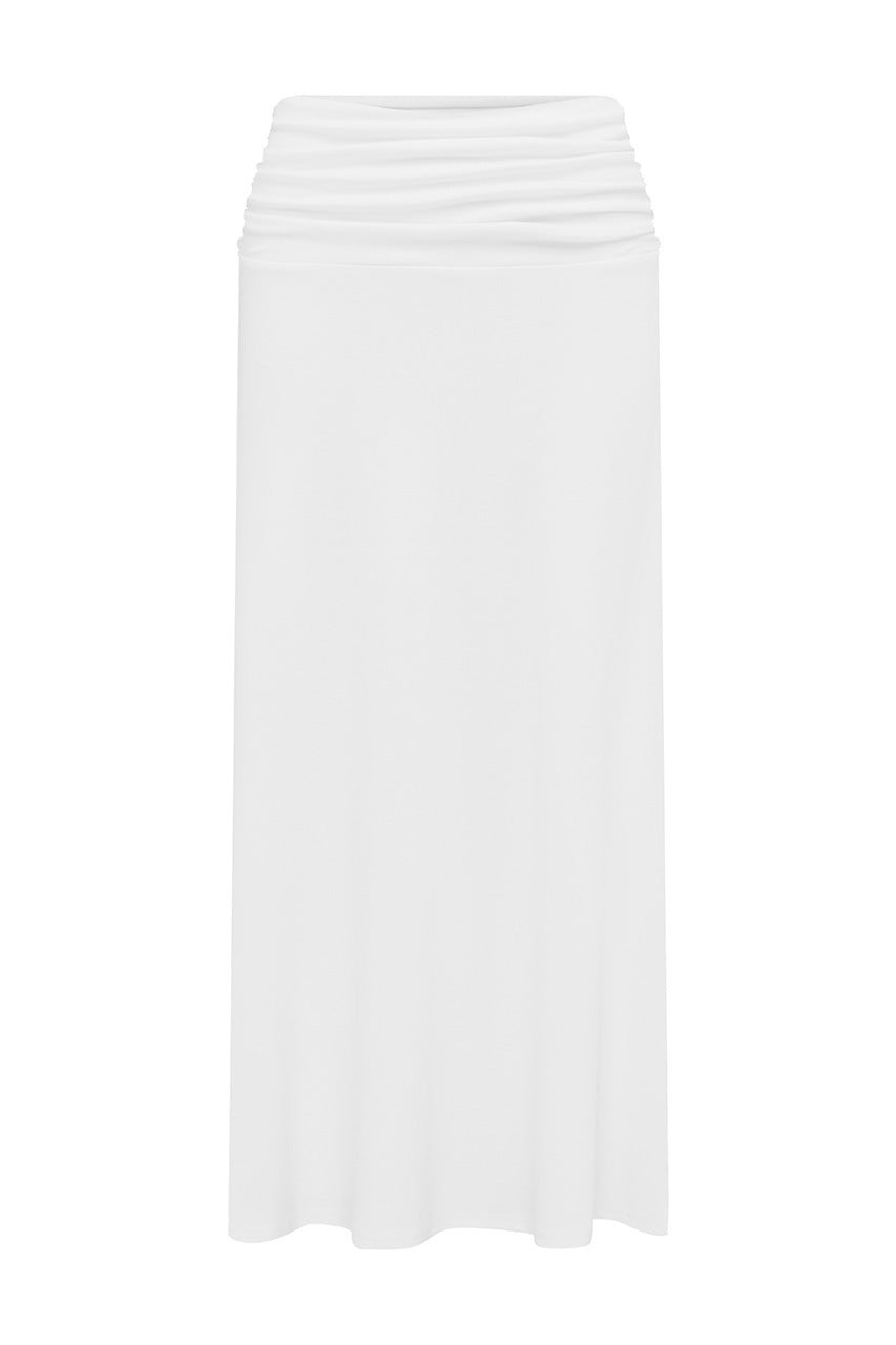 LARSEN RUCHED WAIST MIDI SKIRT - WHITE - LARSENRUCHEDWAISTMIDISKIRTWHITE