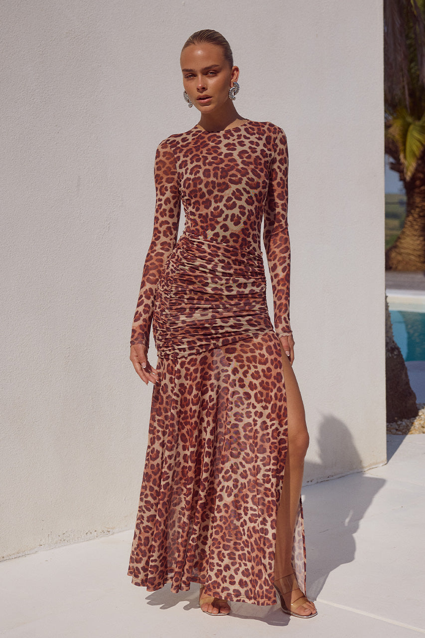 LUCINDA MAXI DRESS - LEOPARD PRINT - LUCINDAMAXIDRESSLEOPARDPRINT