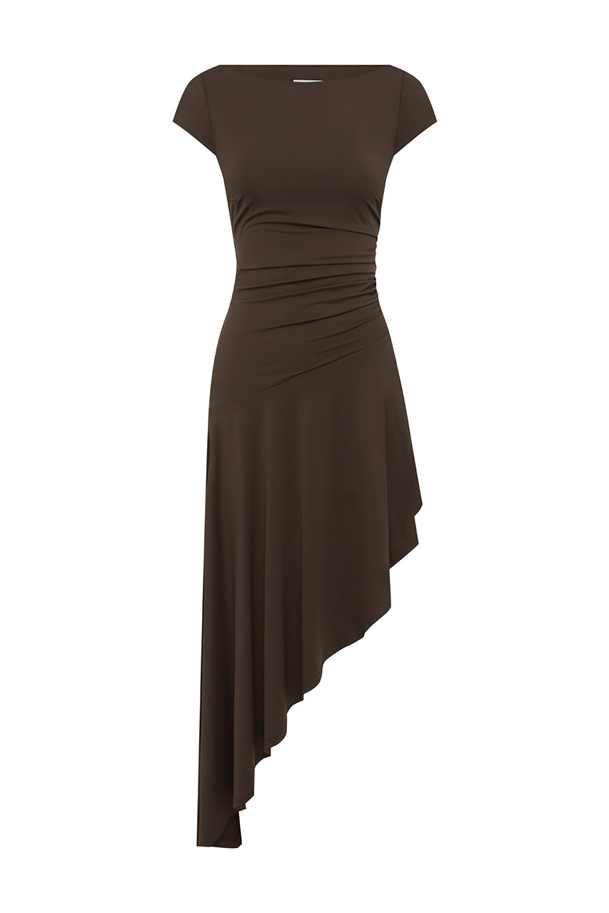 LUI ASYMMETRICAL HEM MIDI DRESS - BITTER CHOCOLATE - LUIASYMMETRICALHEMMIDIDRESSBITTERCHOCOLATE