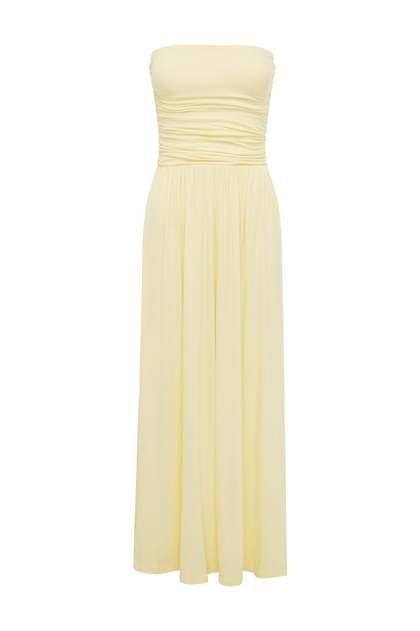MALONE RUCHED STRAPLESS MAXI DRESS - LEMON - MALONERUCHEDSTRAPLESSMAXIDRESSLEMON