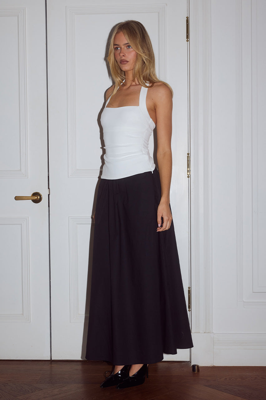 ZIMA FLOWY A-LINE MIDI SKIRT - BLACK - PARKERHALTERTOPWHITExZIMAFLOWYA-LINEMIDISKIRTBLACK_4