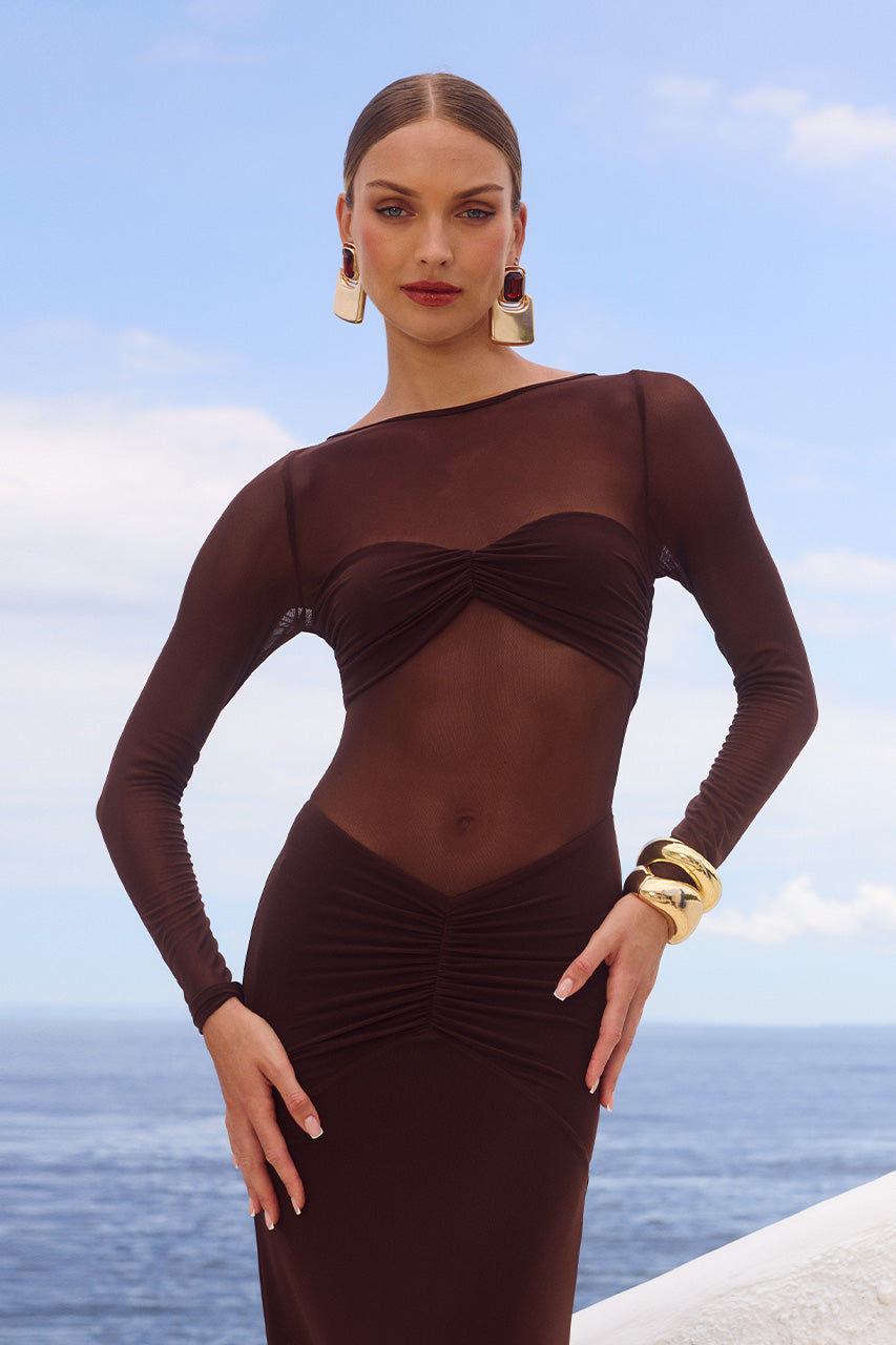 ROMY SLEEVED RUCHED MAXI DRESS - BITTER CHOCOLATE - ROMYSLEEVEDRUCHEDMAXIDRESSBITTERCHOCOLATE_11