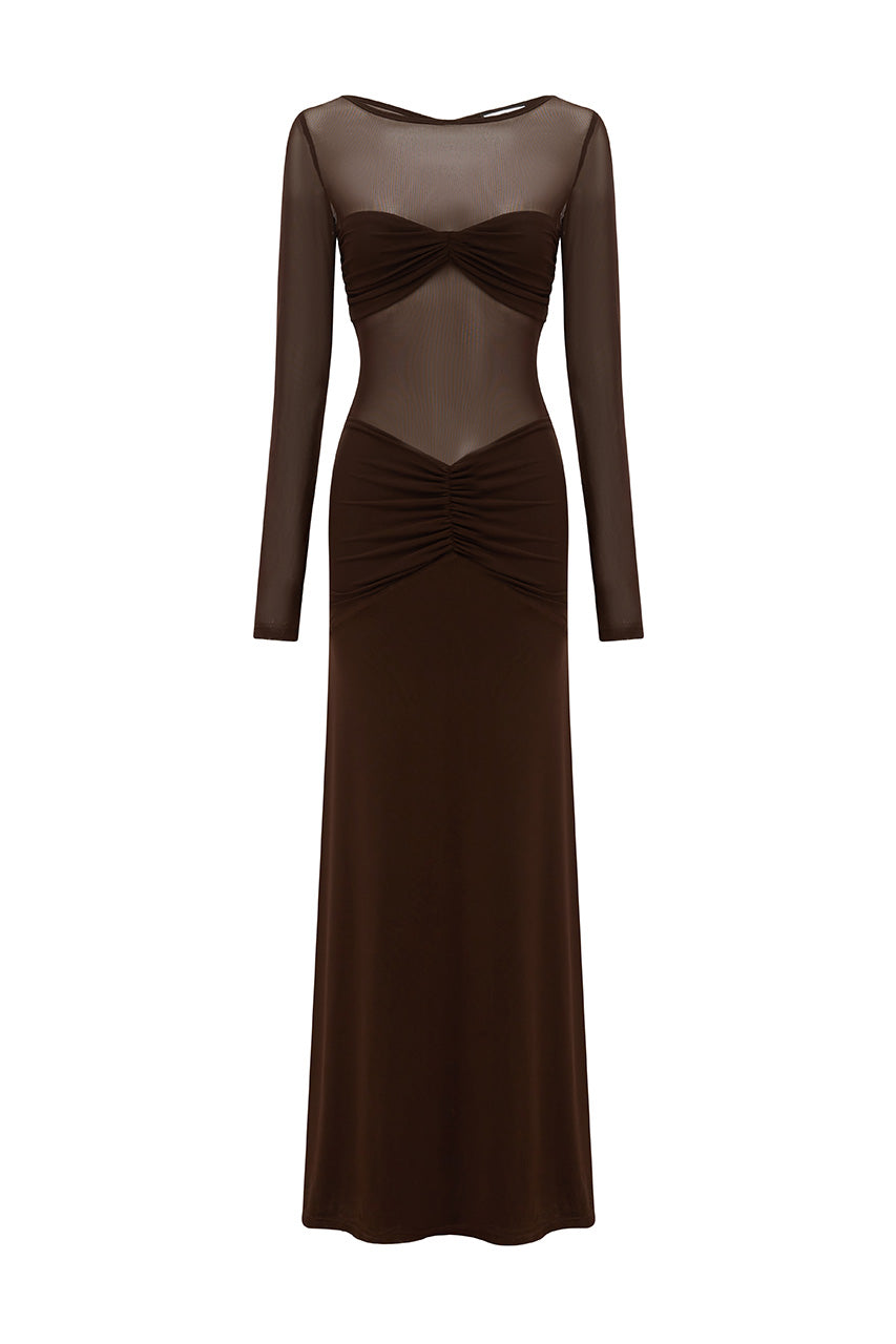 ROMY SLEEVED RUCHED MAXI DRESS - BITTER CHOCOLATE - ROMYSLEEVEDRUCHEDMAXIDRESSBITTERCHOCOLATE_13