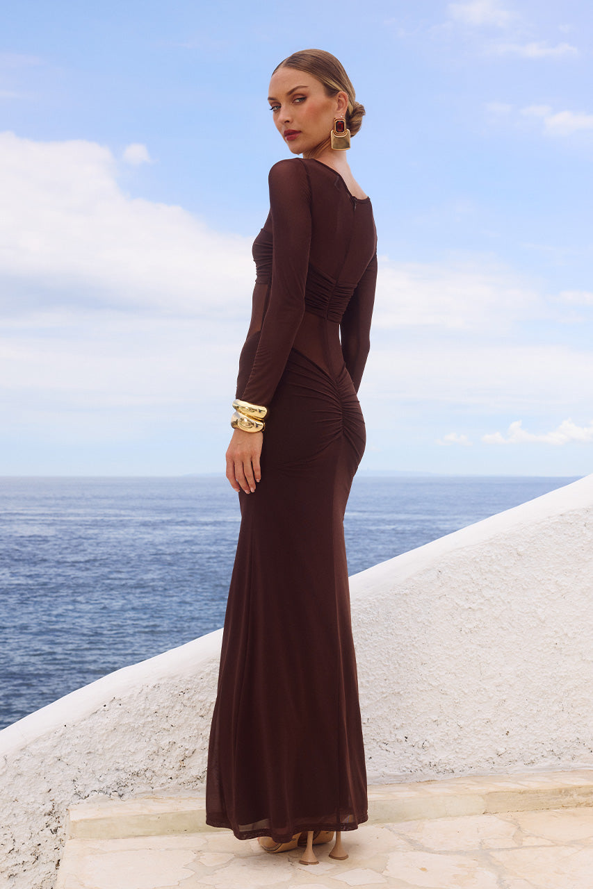 ROMY SLEEVED RUCHED MAXI DRESS - BITTER CHOCOLATE - ROMYSLEEVEDRUCHEDMAXIDRESSBITTERCHOCOLATE_6