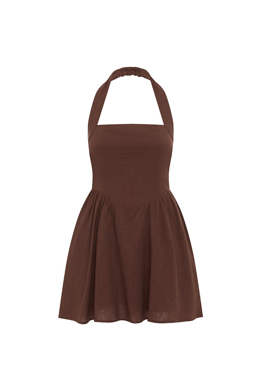 SOLARA MINI DRESS - CHOCOLATE - SOLARAMINIDRESS