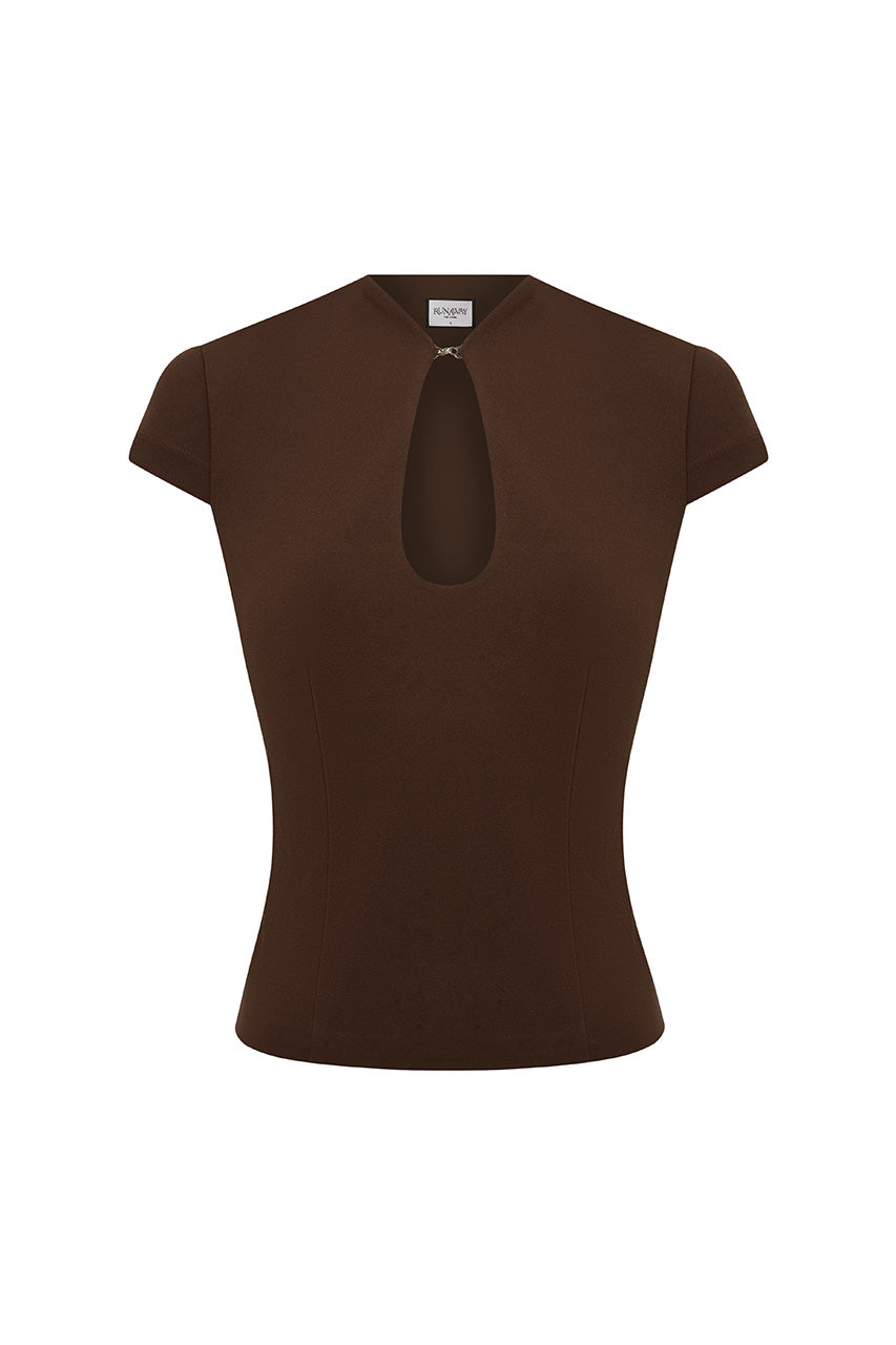 VIENO KEYHOLE FITTED TOP - BITTER CHOCOLATE - VIENOKEYHOLEFITTEDTOPBITTERCHOCOLATE