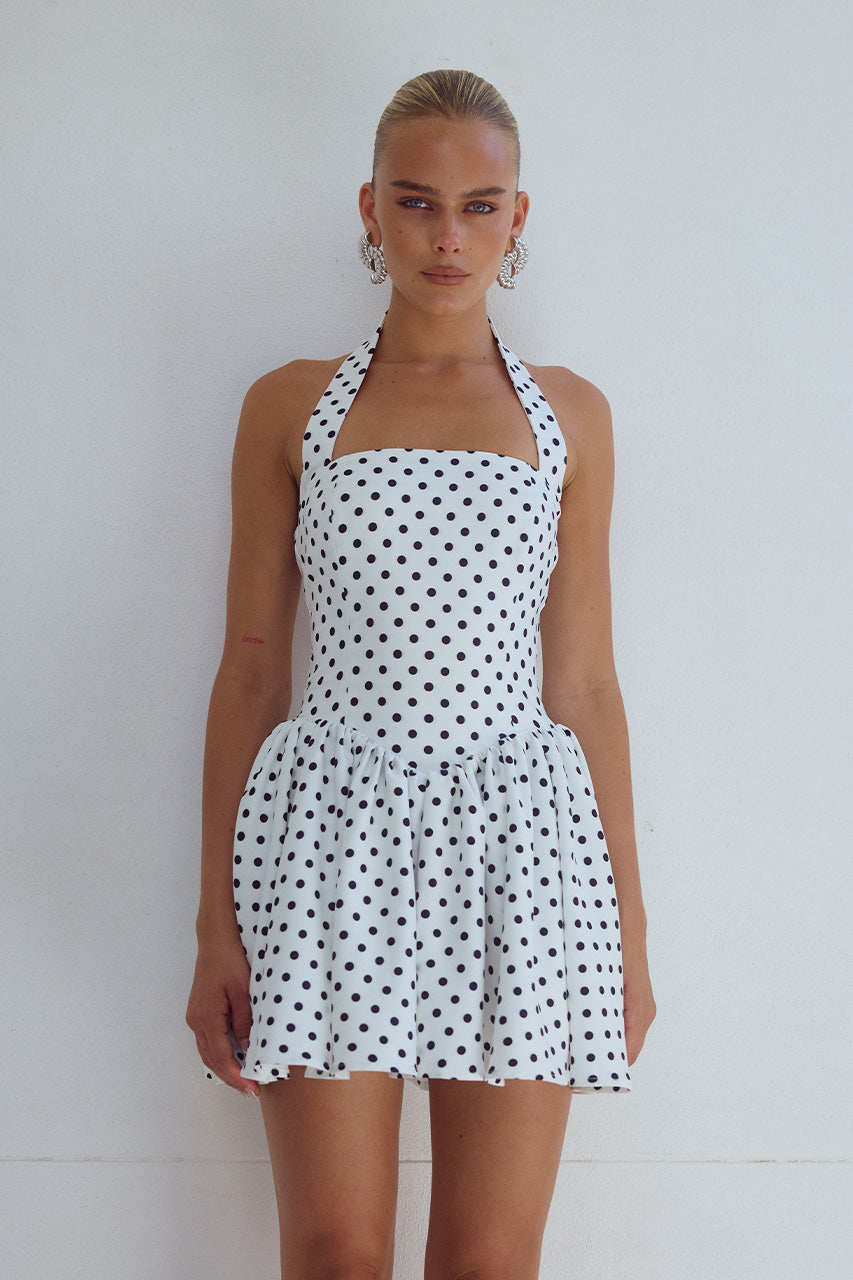 WINSLOW MINI DRESS - WHITE POLKA - WINSLOWMINIDRESSWHITEPOLKA
