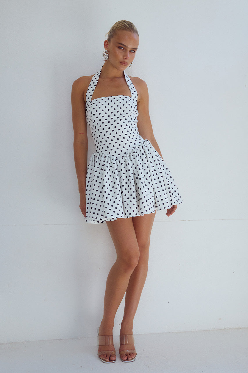 WINSLOW MINI DRESS - WHITE POLKA - WINSLOWMINIDRESSWHITEPOLKA_1