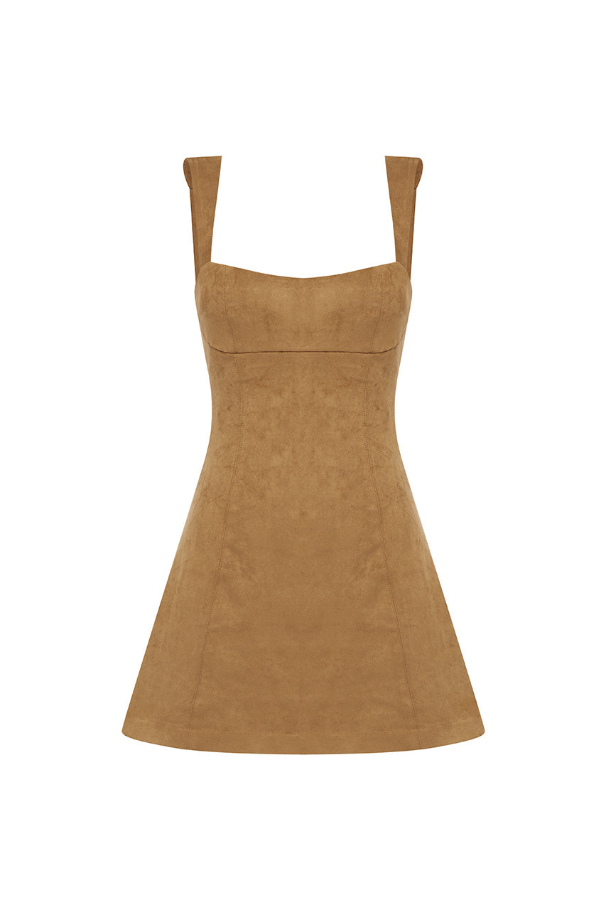ZAELA SQUARE NECK FITTED MINI DRESS - TAN - ZAELASQUARENECKFITTEDMINIDRESS