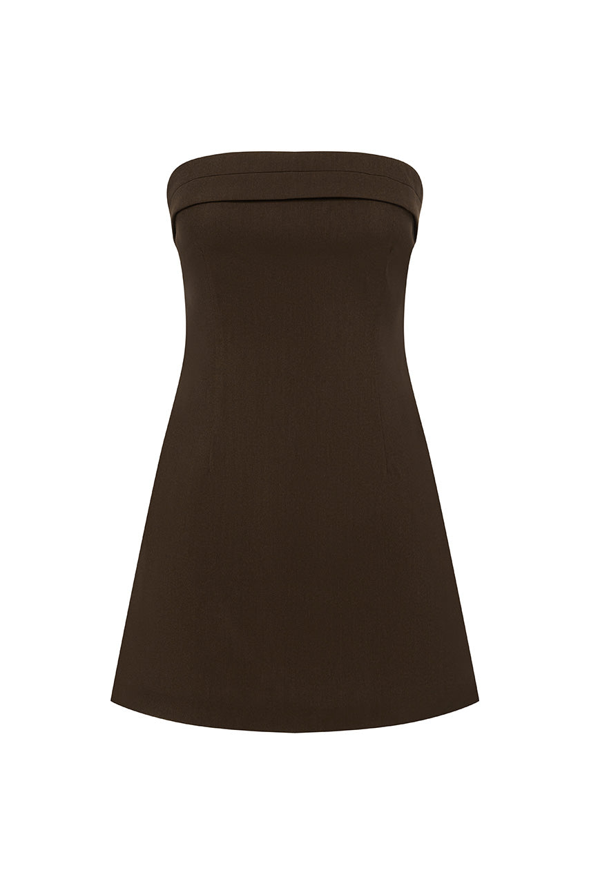 ZARLA STRAPLESS MINI DRESS - CHOCOLATE - ZARLASTRAPLESSMINIDRESSCHOCOLATE