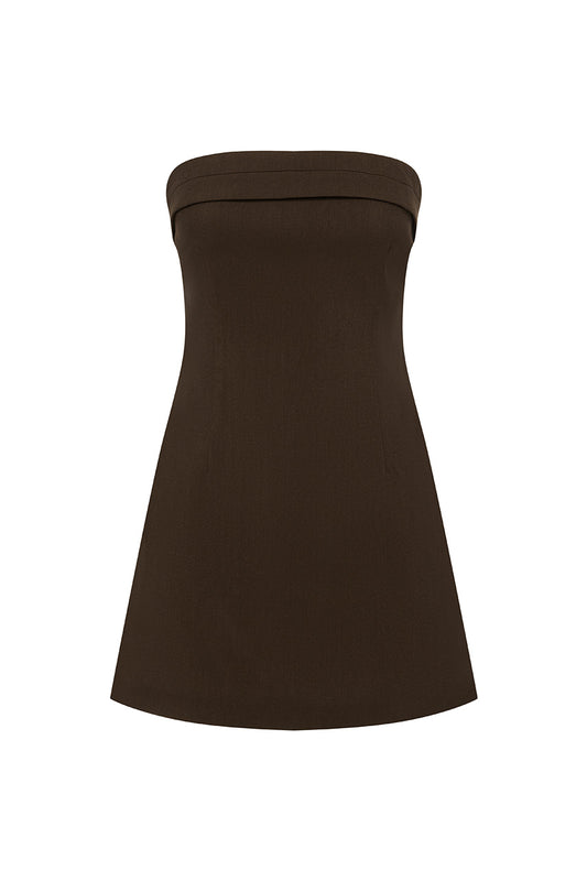ZARLA STRAPLESS MINI DRESS - CHOCOLATE - ZARLASTRAPLESSMINIDRESSCHOCOLATE