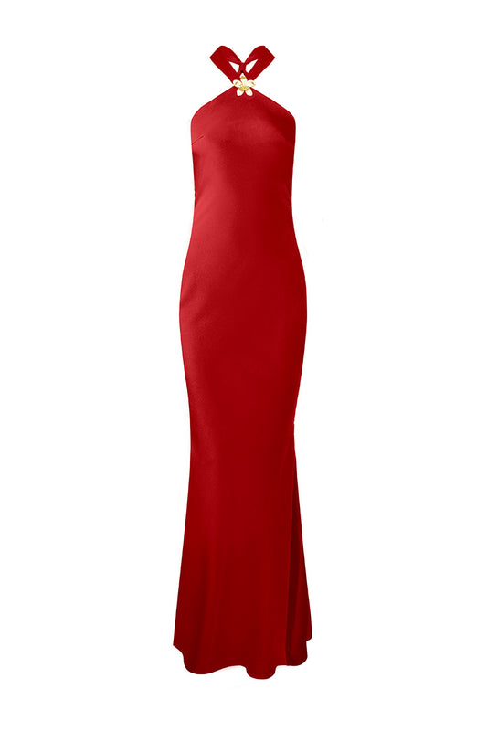 CHARA LOW CROSS BACK MAXI DRESS - CHERRY - charamaxidresscherryrecolourghost